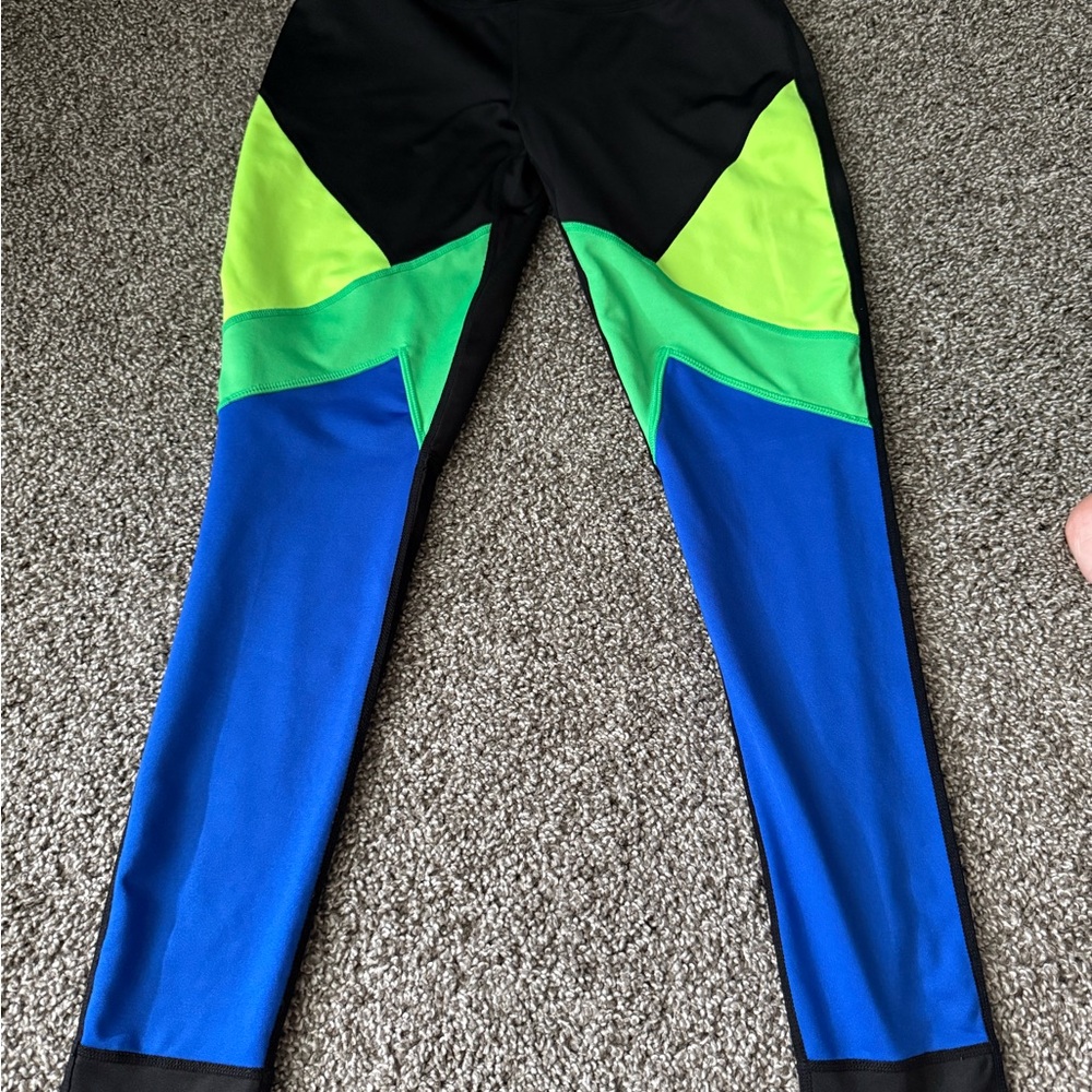 Xersion Black, Neon Green & Blue Colorblock Leggings